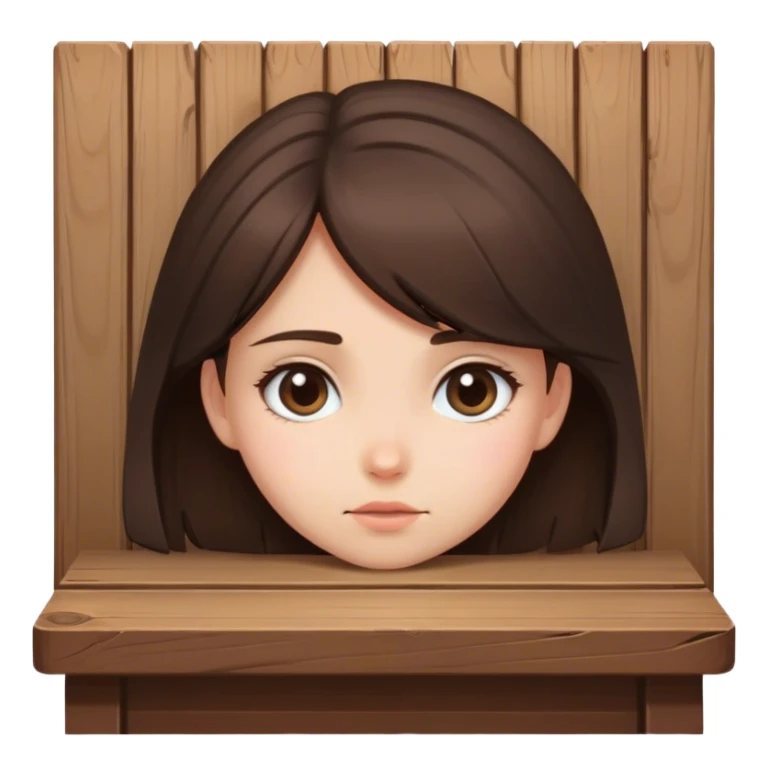  A brunette girl innocently peeking up from behind a table face view  sticker