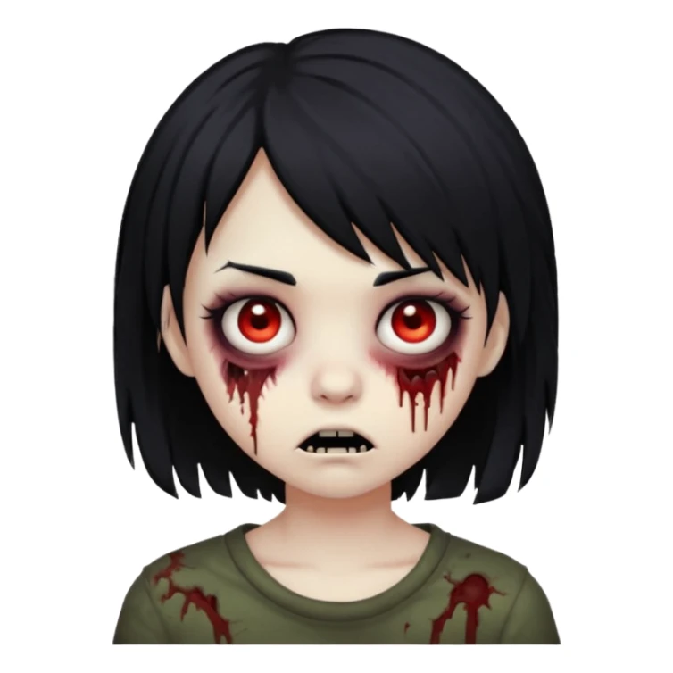 girl, zombie, black hair, short, emo, shaggy, dark, spooky, creepy, expression emoji sticker