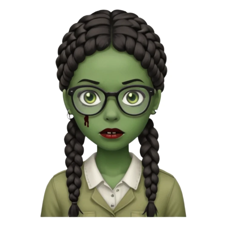 black zombie girl with glasses and braided hair sticker