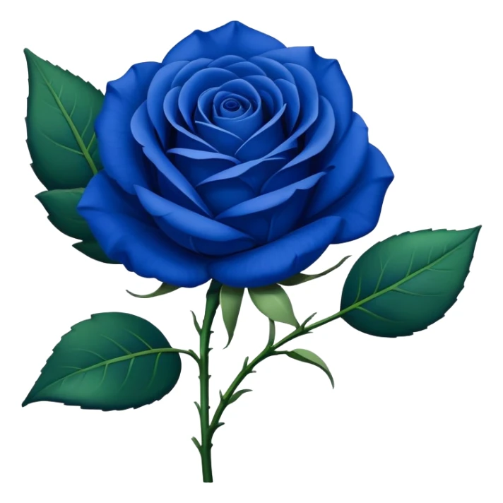 Single blue rose flower with stem and leaves, royal blue color sticker