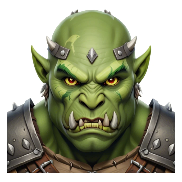 Cinematic Realistic WoW Orc Warrior Portrait, head tilted epicly and inquisitively, showcasing a commanding presence and raw, unyielding power. His battle-hardened green skin and muscular form, accented by meticulously crafted tribal armor in deep earthy hues, are rendered with lifelike clarity and dynamic lighting, high shine, epic and awe-inspiring, embodying the relentless spirit of an orc warrior ready for battle. sticker