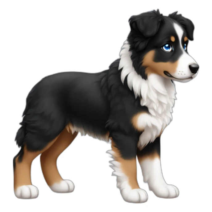 black, white and fire puppy american shepherd with blue eyes full size sticker