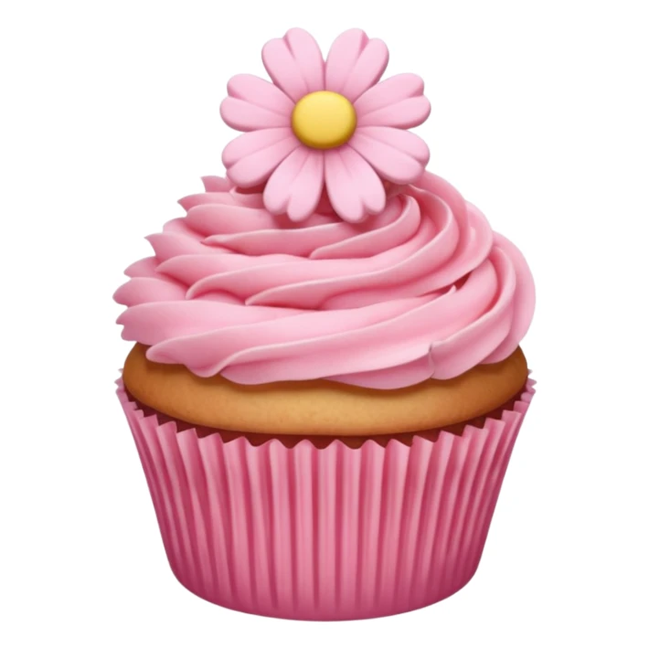 cupcake with pastel pink frosting and a small flower sticker