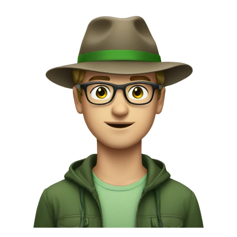 young white man with green eyes in hat and glasses sticker