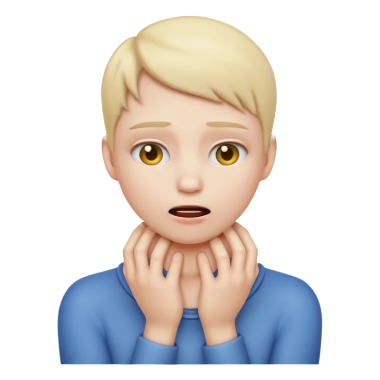 Create an emoji choking violently with hands on neck with a blank expression  sticker