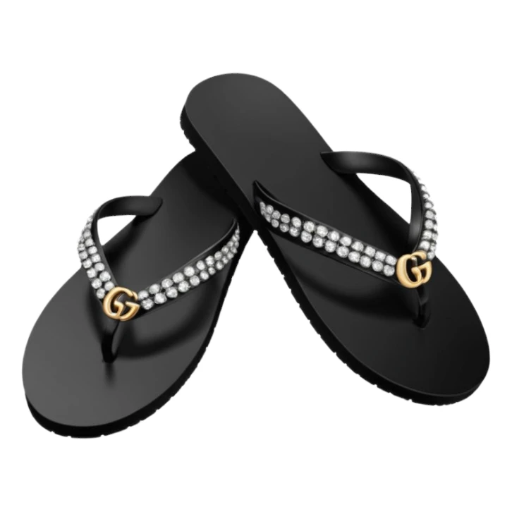 gucci, black with diamond crystal embellishments, flip flops sticker