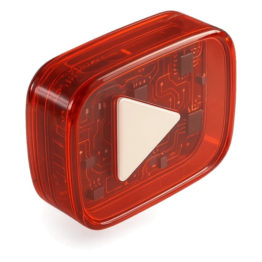 YouTube logo, 3D effect, glossy, red and white, realistic icon sticker