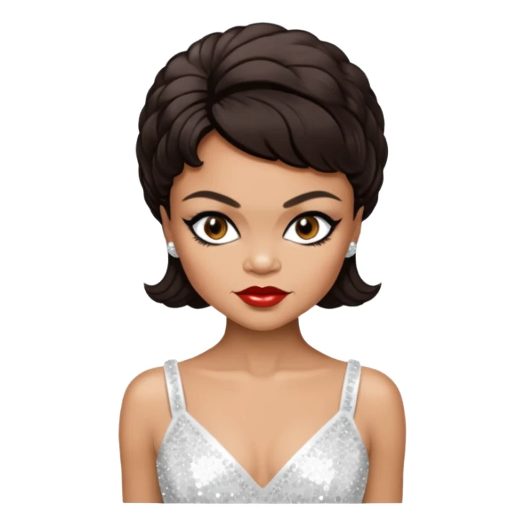 Eartha Kitt with dark brown hair, white sequin outfit sticker