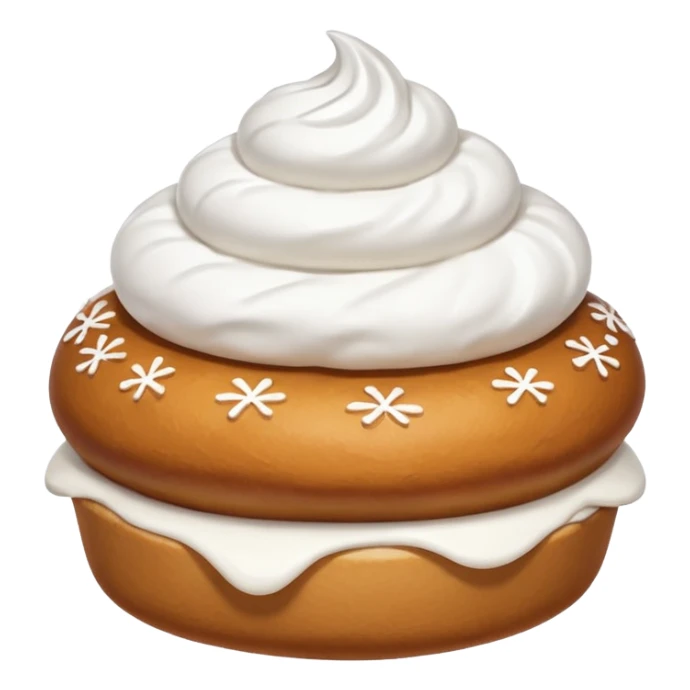 A bun with visible whipped cream in the middle and powdered sugar on top sticker
