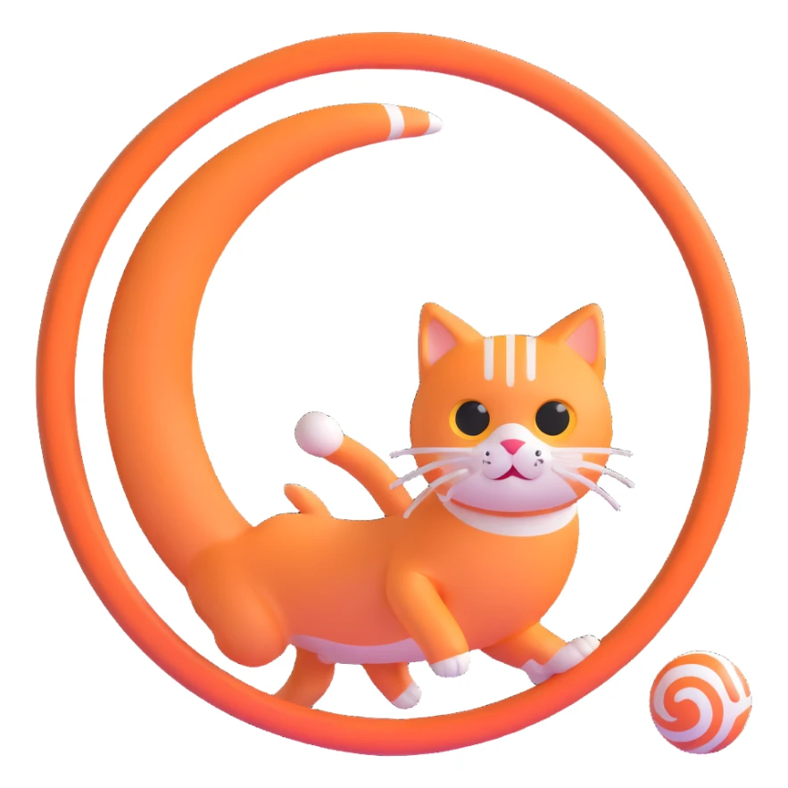 A cat chasing a ball that looks like the Enso speedrun logo sticker