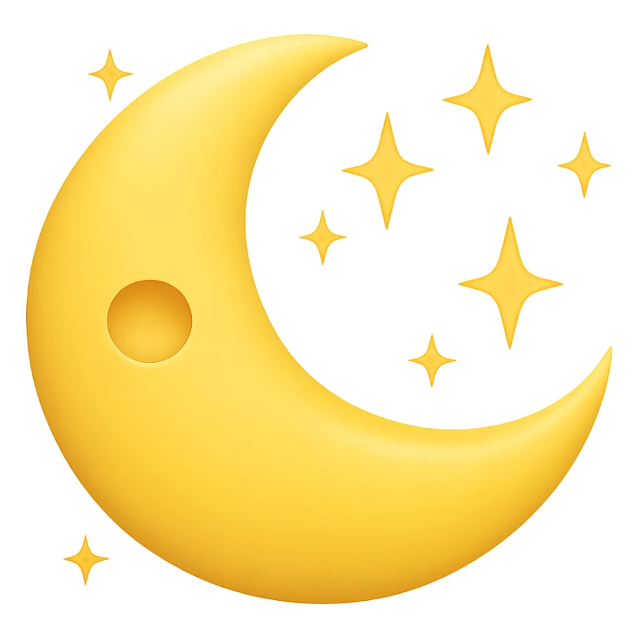 Add small stars around the half moon. Keep the background transparent. Maintain the original style and look of the half moon. sticker