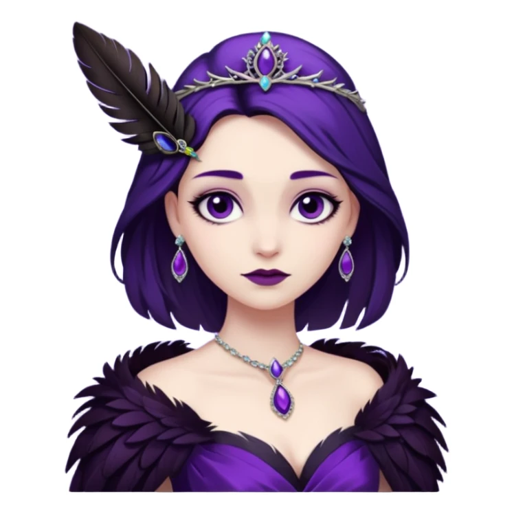 Raven Princess – feather brooch + plum gown,Shadow Princesses. sticker