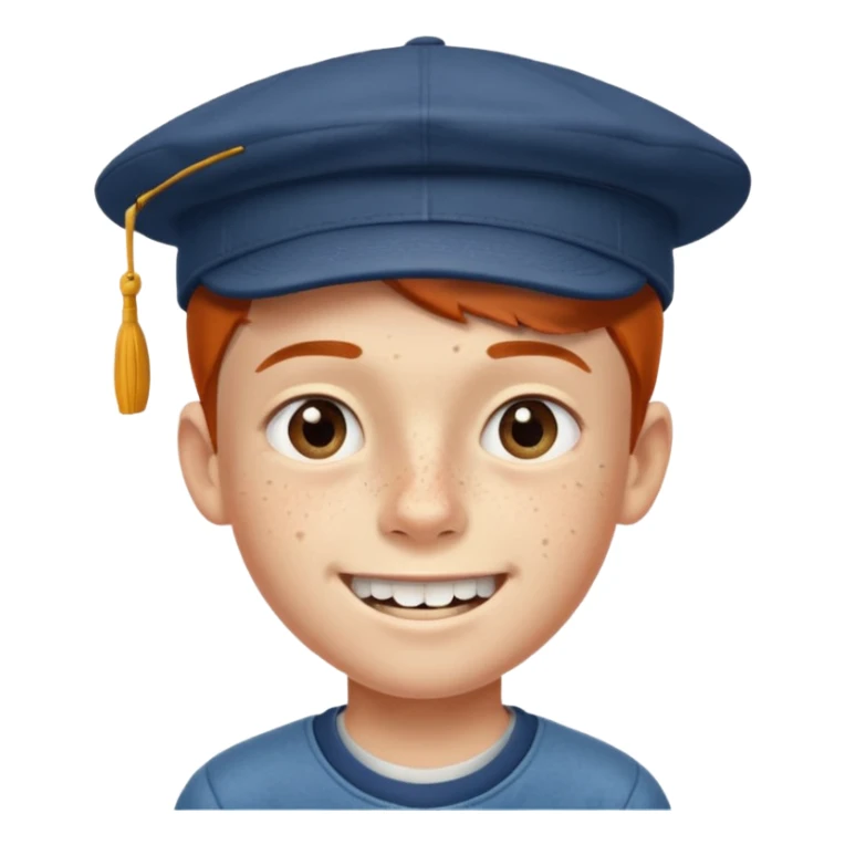 schoolboy with big front teeth, freckles, and a cap tilted to the side sticker
