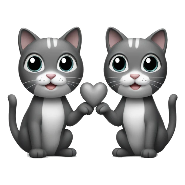 two cat making a heart with their tails black and grey sticker