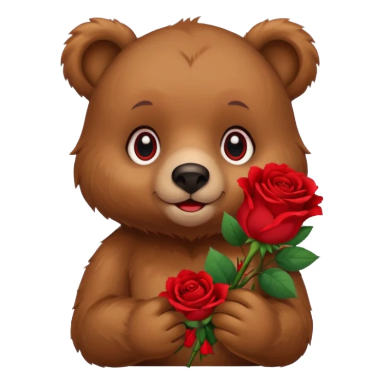 Cute bear with 🥹  eyes holding roses with this emoji expression  sticker