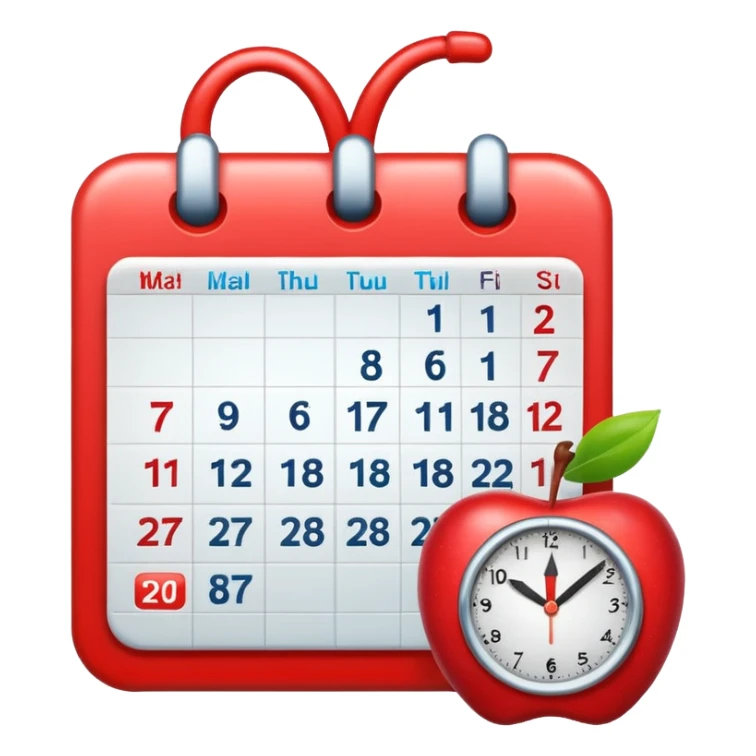 calendar with checkmark and clock, clean and vibrant, apple style emoji sticker
