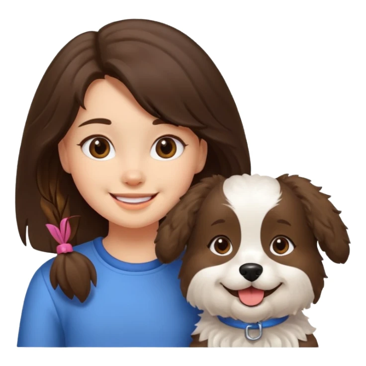 Fluffy dog with a cute little brunette girl sticker