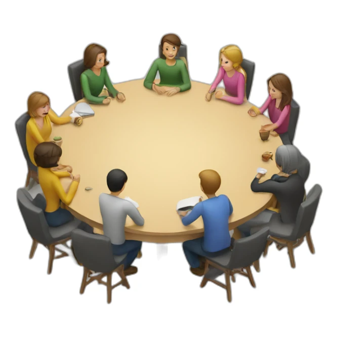 People sitting around a circular table. No yellow people sticker