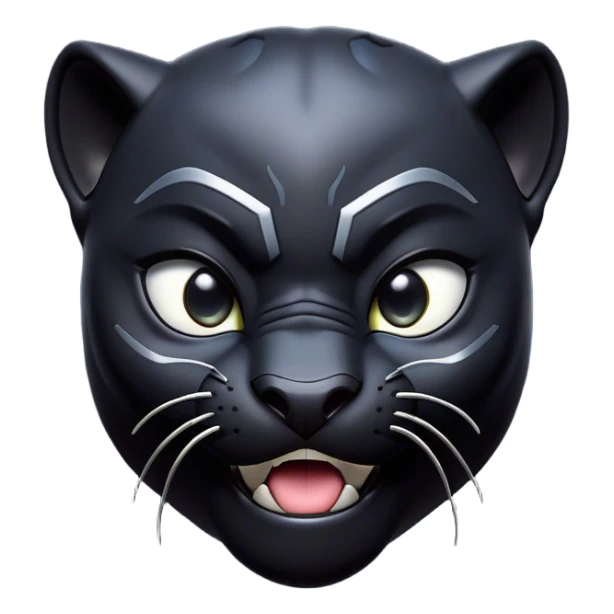 Cinematic Comical black Panther Portrait Emoji, Head tilted dramatically with an exaggeratedly shocked expression, featuring a sleek, muscular body with wide, comically expressive eyes full of humorous disbelief, Simplified yet hilariously expressive features, highly detailed, glowing with a slightly sassy dark glow, high shine, dramatic yet playful, stylized with an air of quirky feline attitude, soft glowing outline, capturing the essence of a meme-worthy black Panther that looks ready to side-eye its way into viral fame! sticker