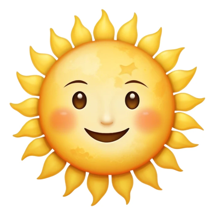 a really bright  big sun and a small moon who shines because of it. the sun is bigger and the tiny \moon bright too beside it smiling looking at each other sticker