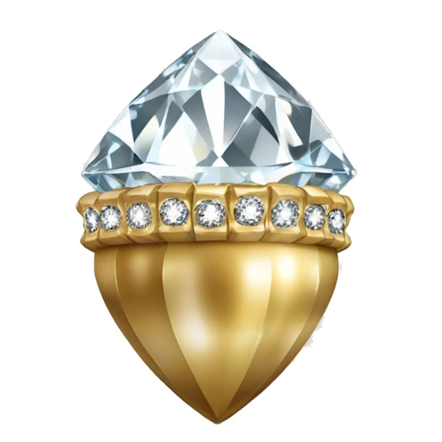 a Diamond Acorn, sparkling cut diamond, with stem of gold sticker