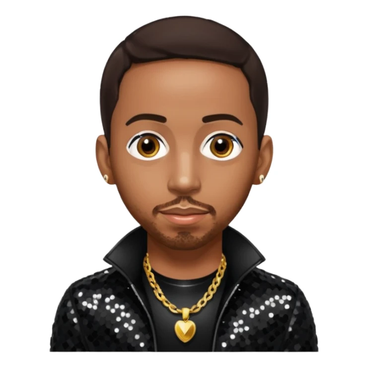Ludacris with dark brown hair, black sequin outfit sticker