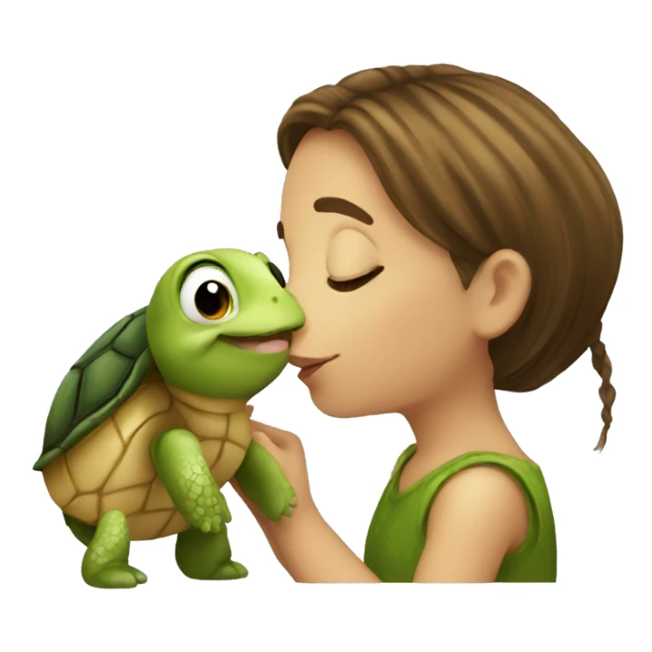European girl kisses little turtle sticker