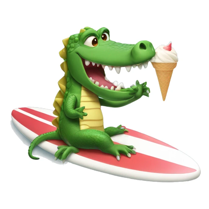 Crocodile riding a surfboard eating ice cream sticker