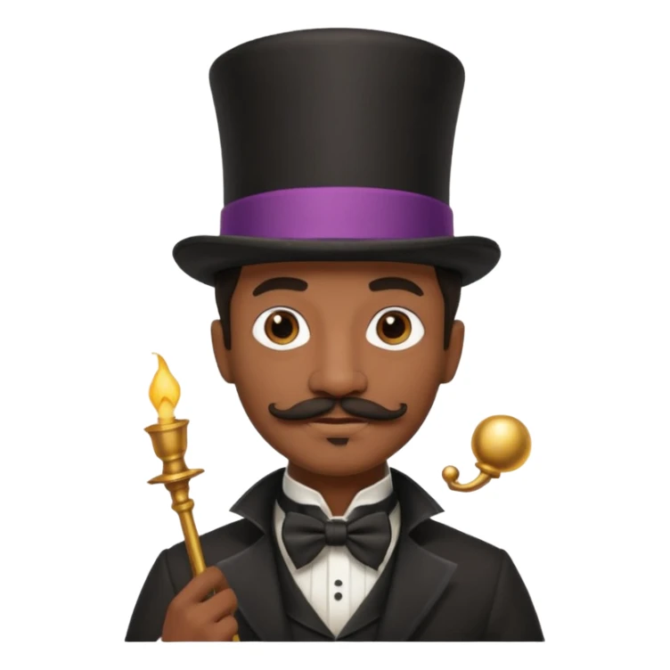 Black male magician, mustache, wearing classic top hat sticker