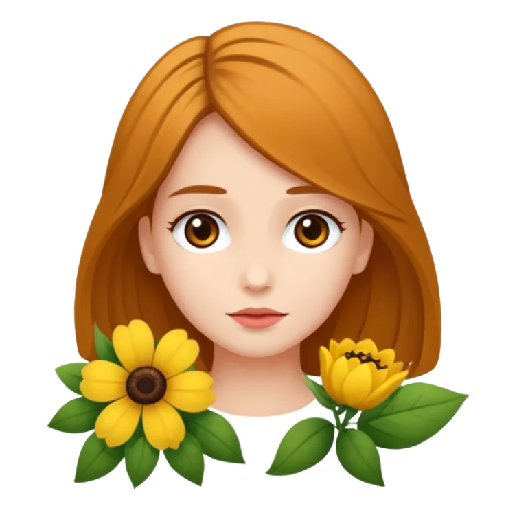 Ein braunhaariges Mädchen (glatte Haare ) mit einen Blume hinter dem ohr lange haare zur Seite kuckend  sticker