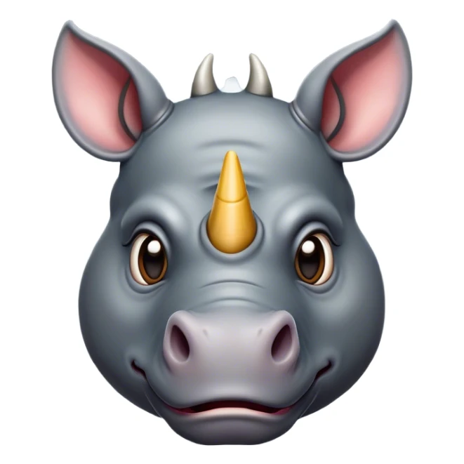 Cinematic Comical Rhinoceros Portrait Emoji, Head tilted dramatically with an exaggeratedly amused expression, featuring a striking, glossy slate-gray hide with a boldly textured horn, wide, expressive eyes filled with playful disbelief, Simplified yet hilariously expressive features, highly detailed, glowing with a slightly sassy glow, high shine, dramatic yet playful, stylized with an air of cheeky wild mischief, bright and endearing, soft glowing outline, capturing the essence of a spirited and over-the-top rhinoceros, so meme-worthy it feels like it could charge its way into internet fame instantly! sticker