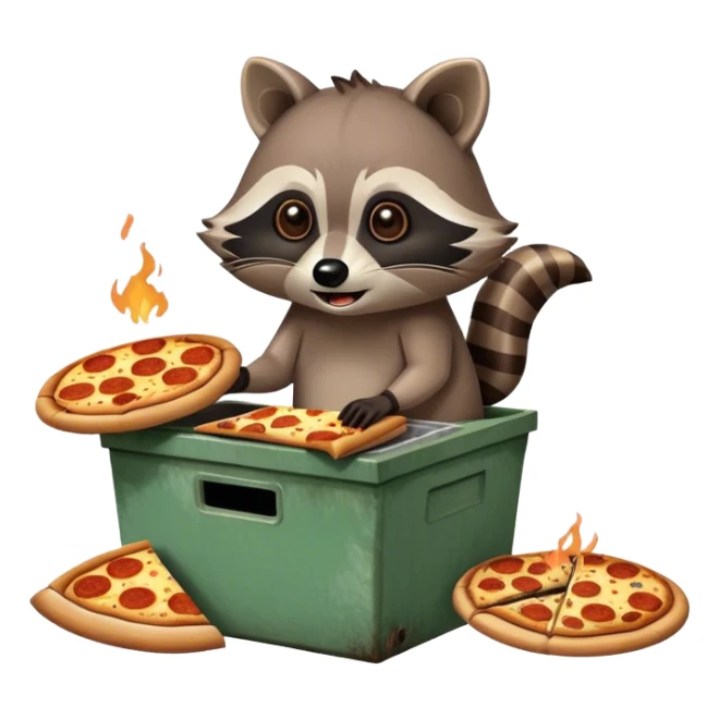Raccoon eating pizza on a dumpster fire  sticker