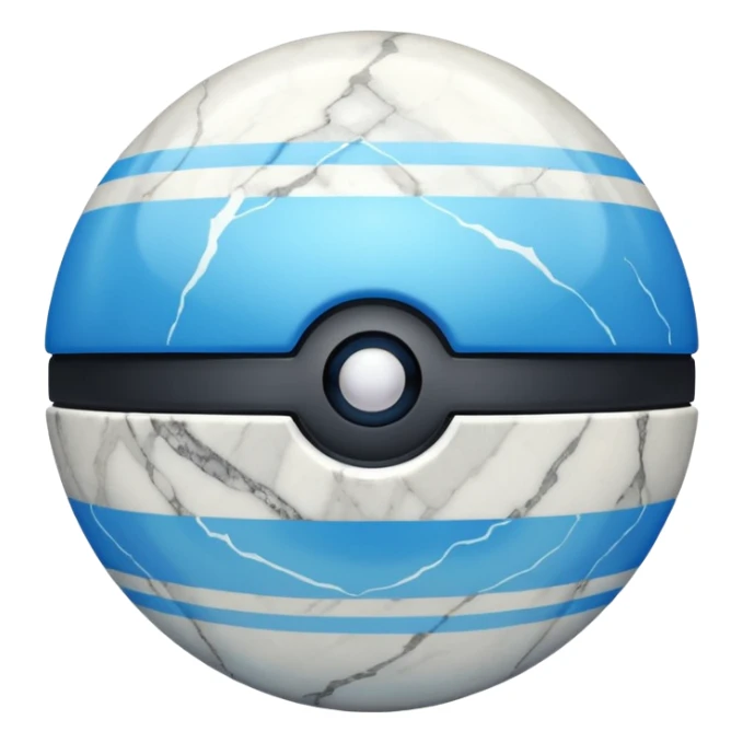 blue pokeball emoji, top half is a more saturated blue, bottom half is white, black stripe, with a white sheen, with a pearlescent finish, with a marble effect sticker