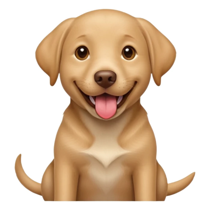 Happy light brown Labrador Full-grown dog sitting on beige background, wide smile with tongue out, looking at camera, playful and curious expression, professional portrait style sticker