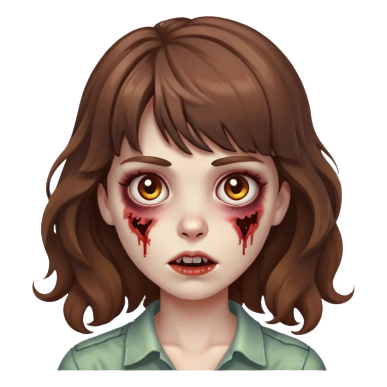 I want a female zombie with brown wavy hair with bangs  sticker