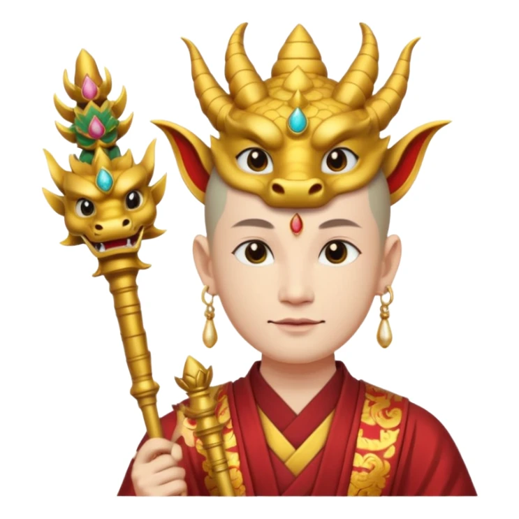 man with asian dragon head, scepter, buddhism, lotus sticker