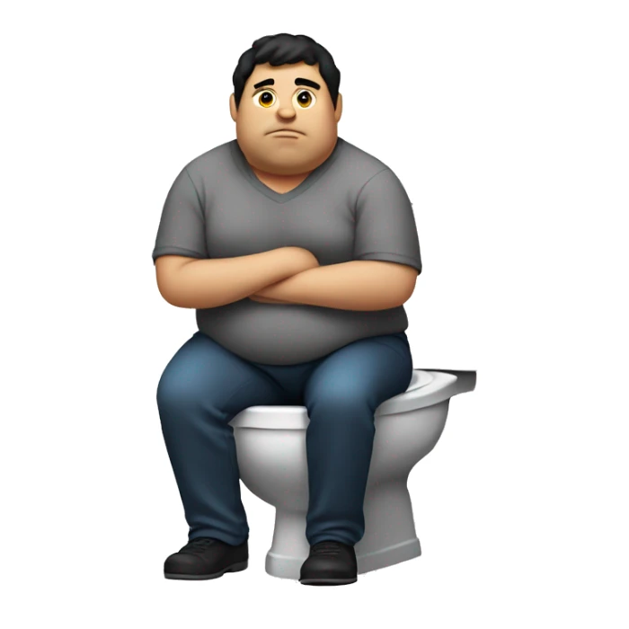 Fat man with black hair sitting on toilet  sticker