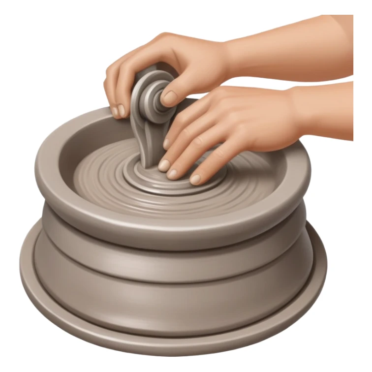 hands pressing clay sidewalls down onto a silver pottery wheel with fingers and thumbs to attach it sticker