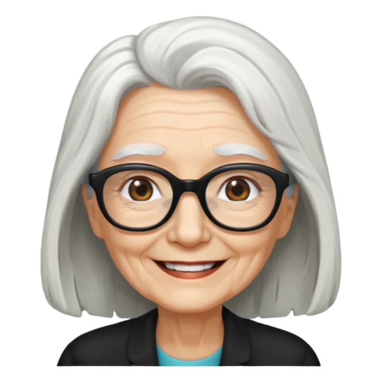 femme ridée avec de long cheveux blanc et des lunettes rectangles noir sourrir sticker