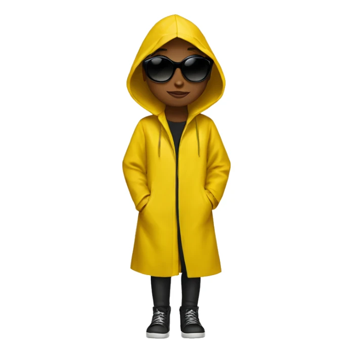 girl in yellow raincoat meme with black sunglasses sticker
