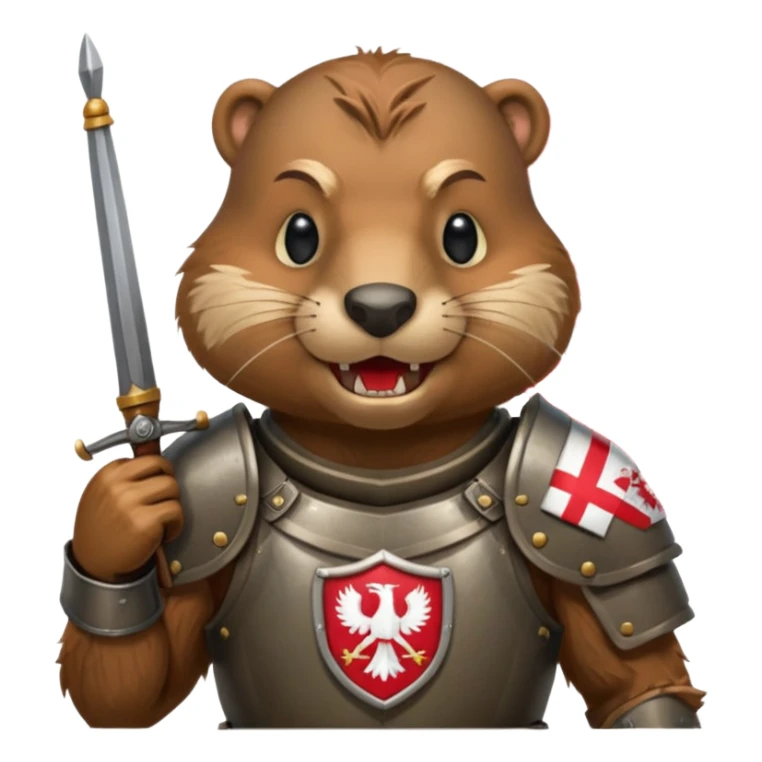 polish husaria miliatry unit but its a beaver, make him with a face like is the best fighter of all times with polish flag logo, not the whole body only the tors, show teeth sticker