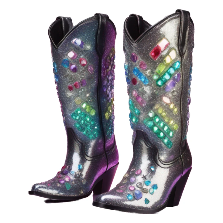 Iridescent Diamond gemstones bedazzled glitter cowboy boots Betsy Johnson sticker