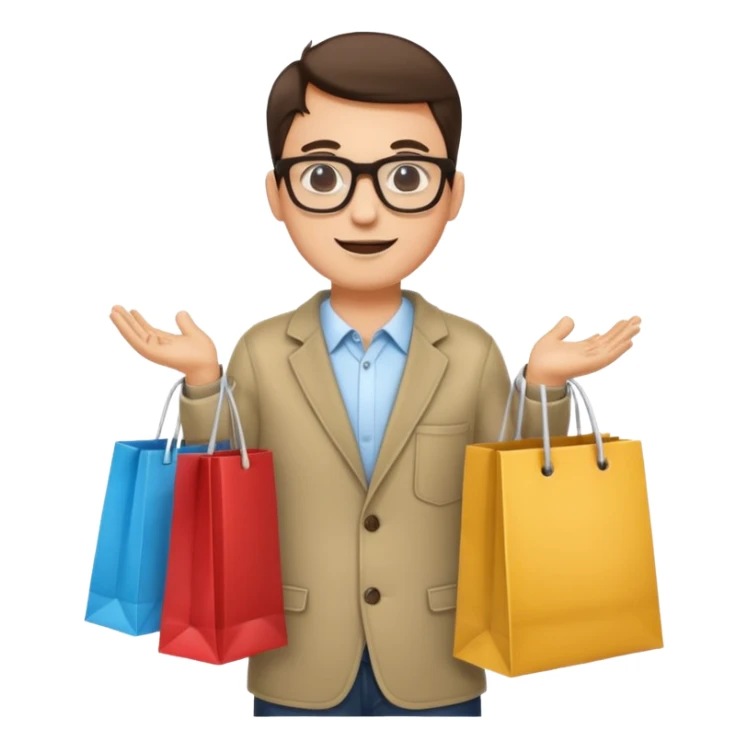 man with glasses holding shopping bags sticker
