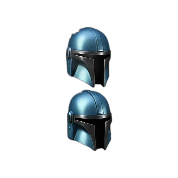 shiny blue mandalorian helmet with gold flower pattern and black rims sticker
