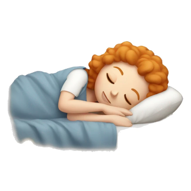 Ginger woman asleep in bed holding a teddy hear sticker