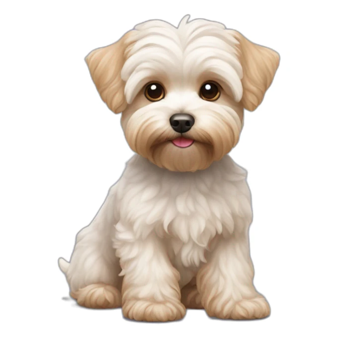 white maltipoo yorkshire terrier mix with light brown ear sticker