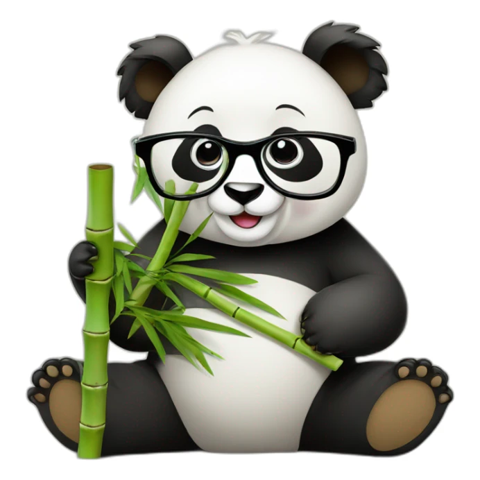apple style panda eating bamboo wearing glasses sitting on books sticker