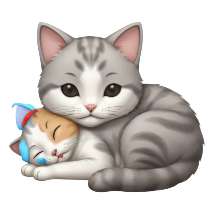 grey and white small cat with its eyes closed lying down leaning on his elbow with his paw curled under his head holding it up sticker