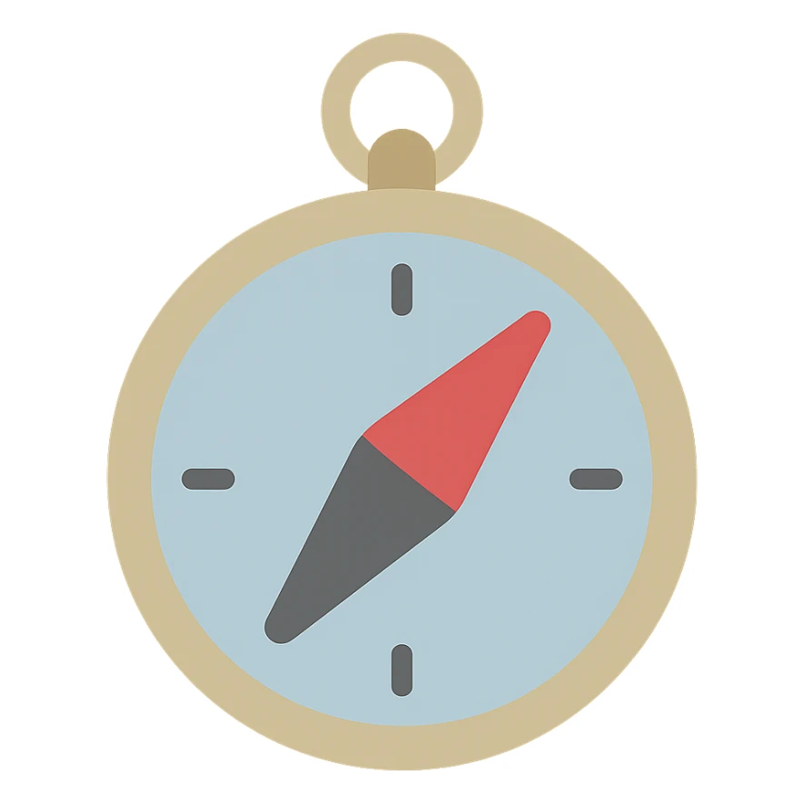 compass, flat color icon style, minimal details, bold shapes, suitable for digital interface sticker
