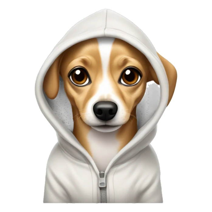 white and tan Chiweenie wearing a hoodie sticker